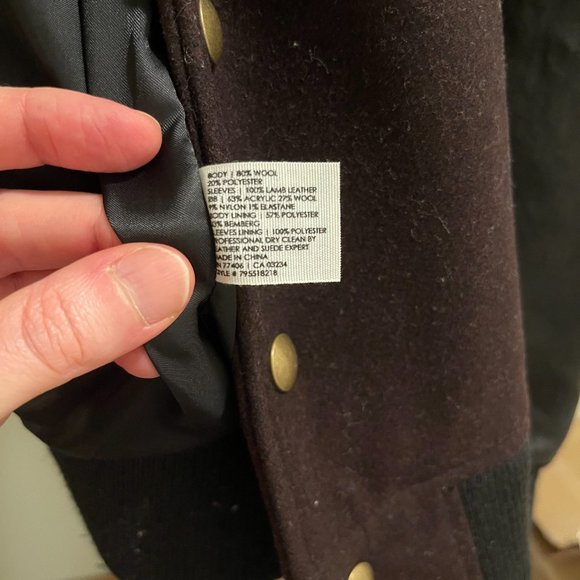 Men's CLUB MONACO XS Burgundy Wool & Black Leather Bomber Jacket Extra Small - Picture 8 of 9